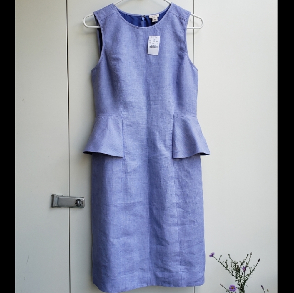 J. Crew Linen Peplum Dress in Periwinkle Blue